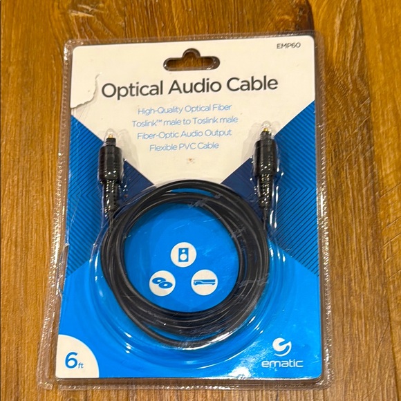Ematic EMP60 Optical Audio TOSLINK Cable, 6 Feet (NWT-Still in Packaging) - Picture 1 of 3